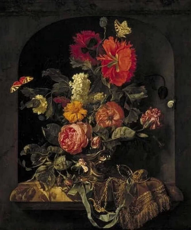 Natura morta con fiori in una nicchia